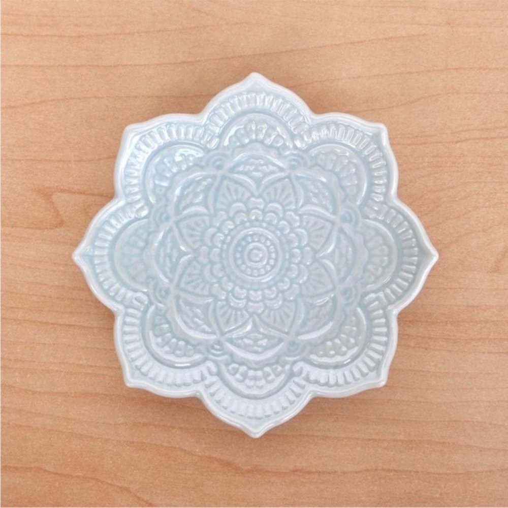 Indie Mandala Floral Blue Boho Hamsa Jewelry Trinket Ring Dish Ceramic Holder - Picture 5 of 8